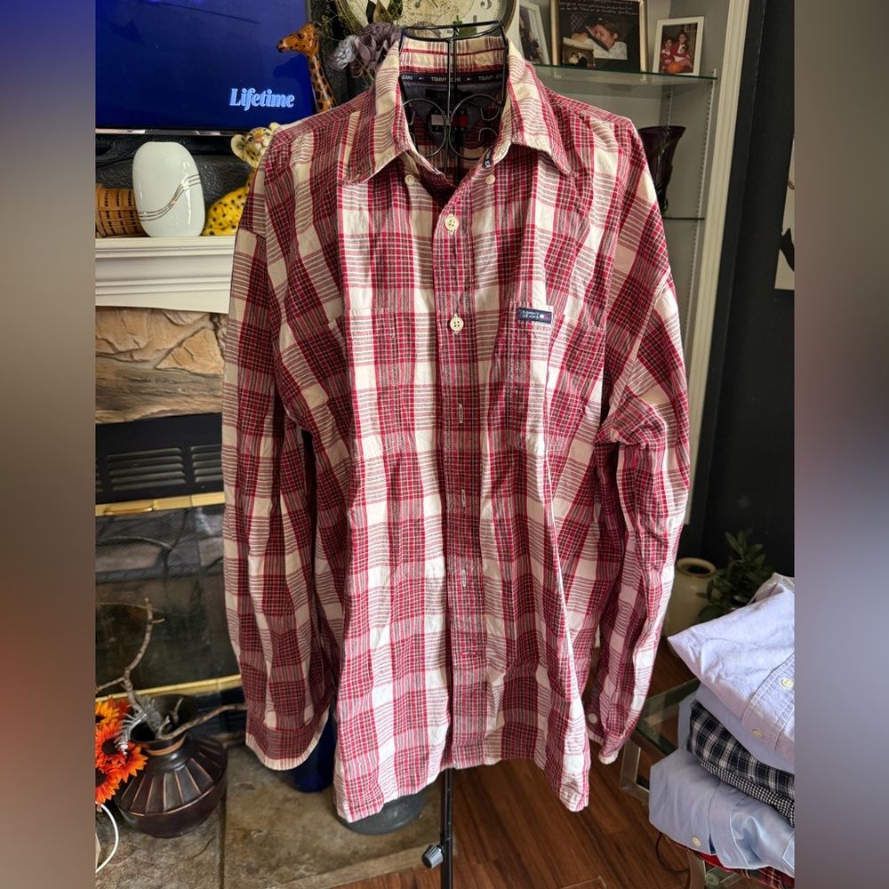 Tommy Hilfiger Red and White Plaid Shirt
